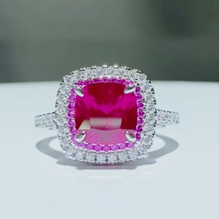 Ruby Red Cushion Shaped Cutting Sterling Silver Ring