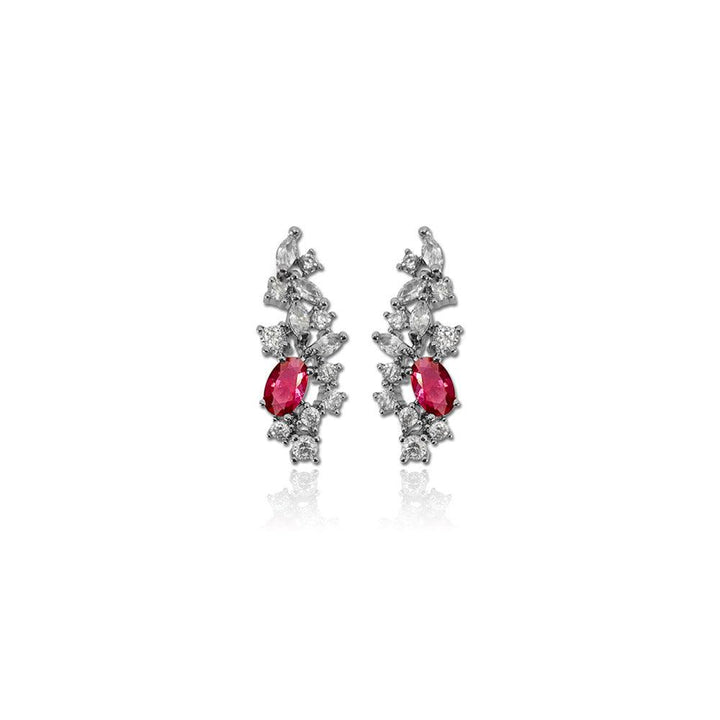 Red Gem Pear Shaped Cut Earring Necklace Two Piece Set