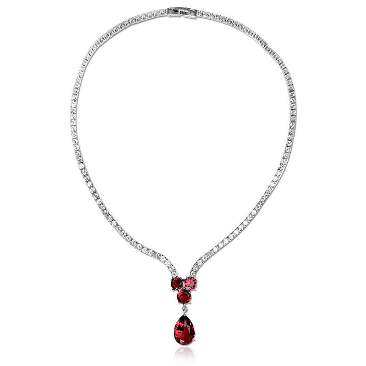 Ruby Red Pear Shaped Cut Necklace Earrings Two Piece Set