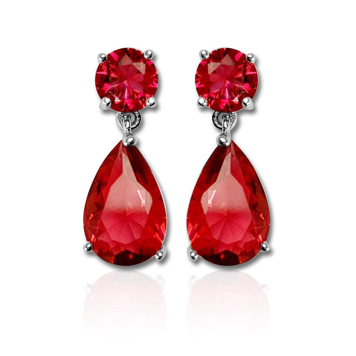 Ruby Red Pear Shaped Cut Necklace Earrings Two Piece Set