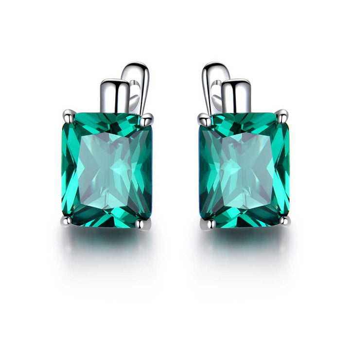 Cushion Shaped Cut Emerald Green Sterling Silver Earrings