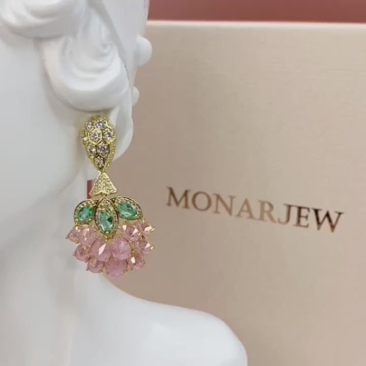 Pink Fruit Design Pear Shaped Cut Earrings