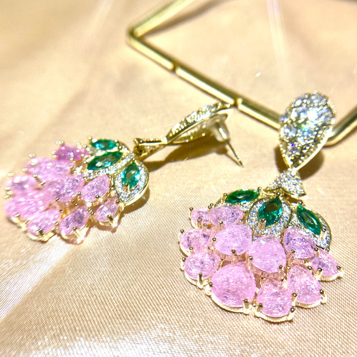 Pink Fruit Design Pear Shaped Cut Earrings