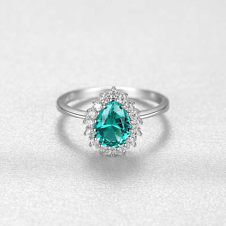 Pearl Shaped Cut Green Sterling Silver Ring