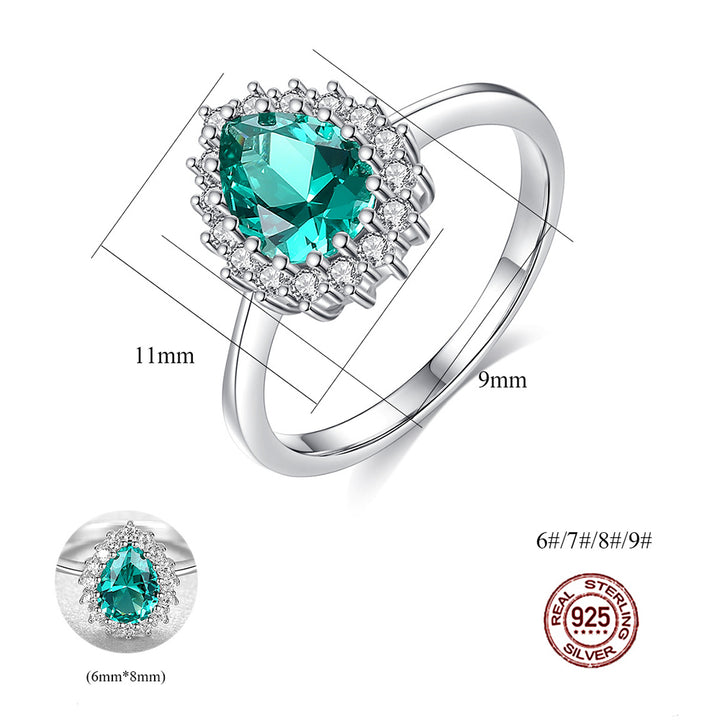 Pearl Shaped Cut Green Sterling Silver Ring