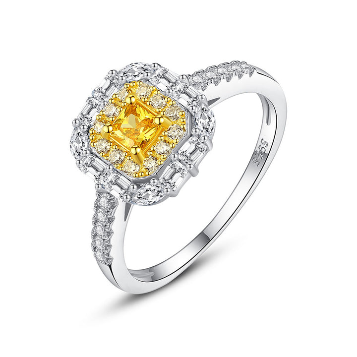 Cushion Shaped Cut Lemon Yellow Sterling Silver Ring