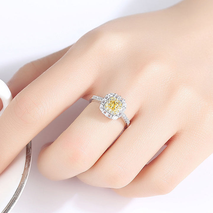 Cushion Shaped Cut Lemon Yellow Sterling Silver Ring