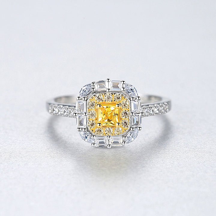 Cushion Shaped Cut Lemon Yellow Sterling Silver Ring