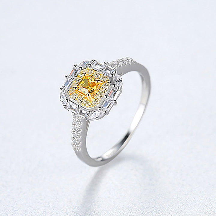 Cushion Shaped Cut Lemon Yellow Sterling Silver Ring