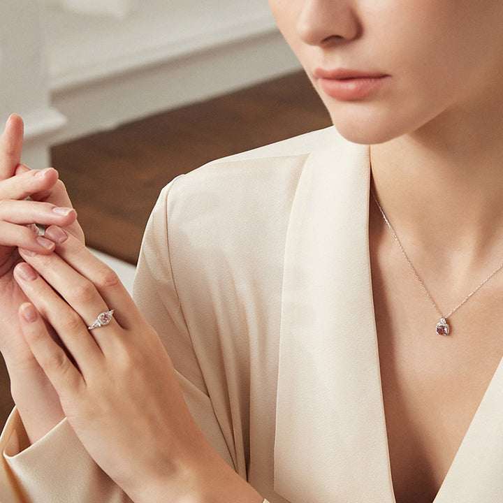 Cushion Shaped Cut Pink Sterling Silver Ring