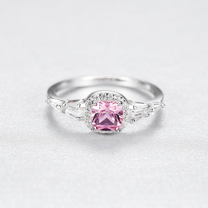 Cushion Shaped Cut Pink Sterling Silver Ring