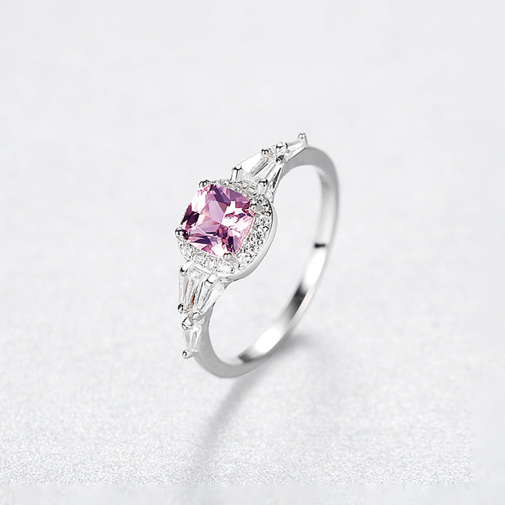 Cushion Shaped Cut Pink Sterling Silver Ring