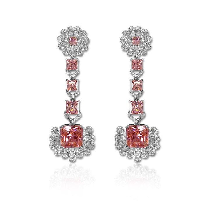 Pink Princess Shaped Cut Necklace Earrings Two Piece Set