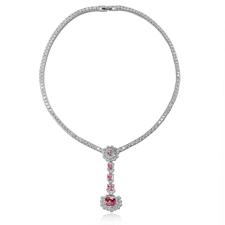 Pink Princess Shaped Cut Necklace Earrings Two Piece Set