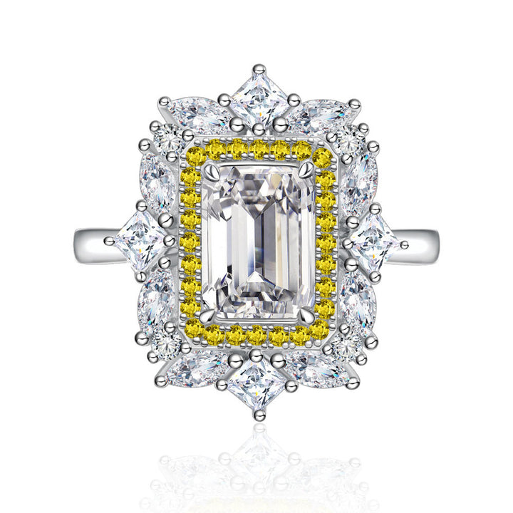 Emerald Shaped Cut Yellow Sterling Silver Ring