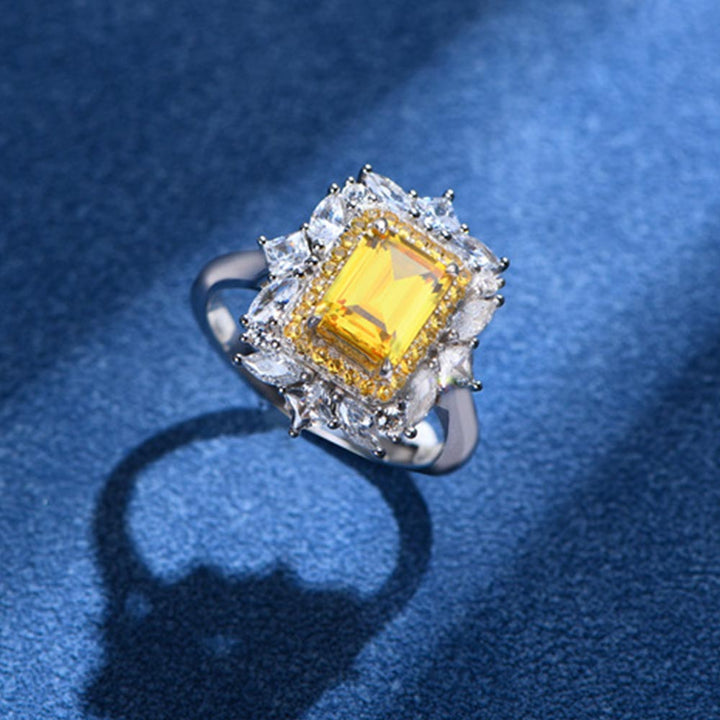 Emerald Shaped Cut Yellow Sterling Silver Ring