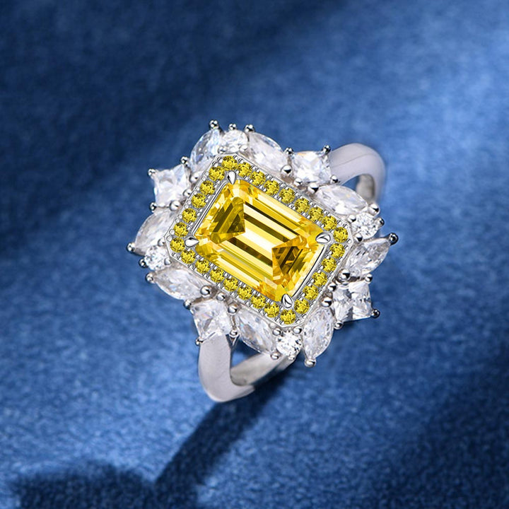 Emerald Shaped Cut Yellow Sterling Silver Ring