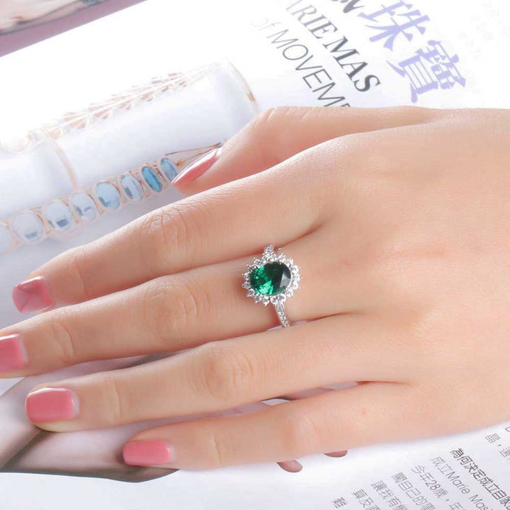 Oval Shaped Cut Sunflower Sterling Silver Ring