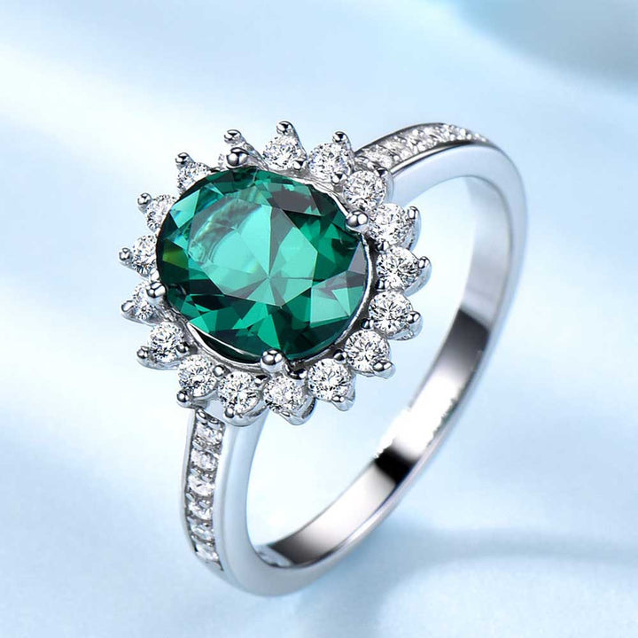 Oval Shaped Cut Sunflower Sterling Silver Ring