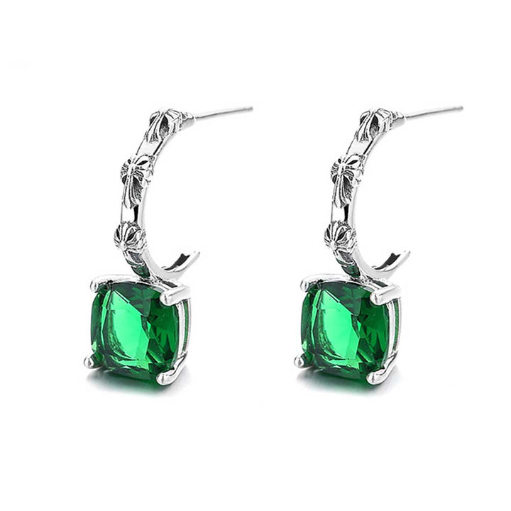 Cushion Shaped Cut Cross Design Sterling Silver Earrings