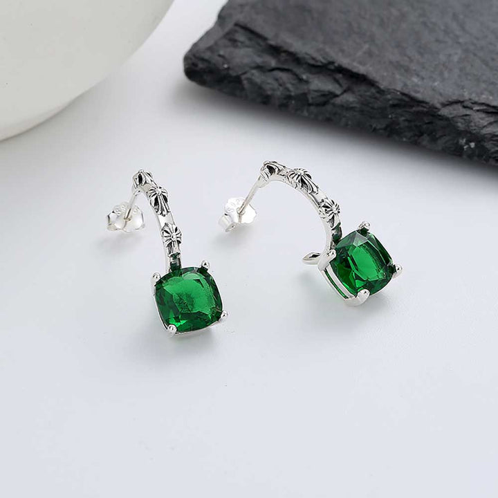 Cushion Shaped Cut Cross Design Sterling Silver Earrings