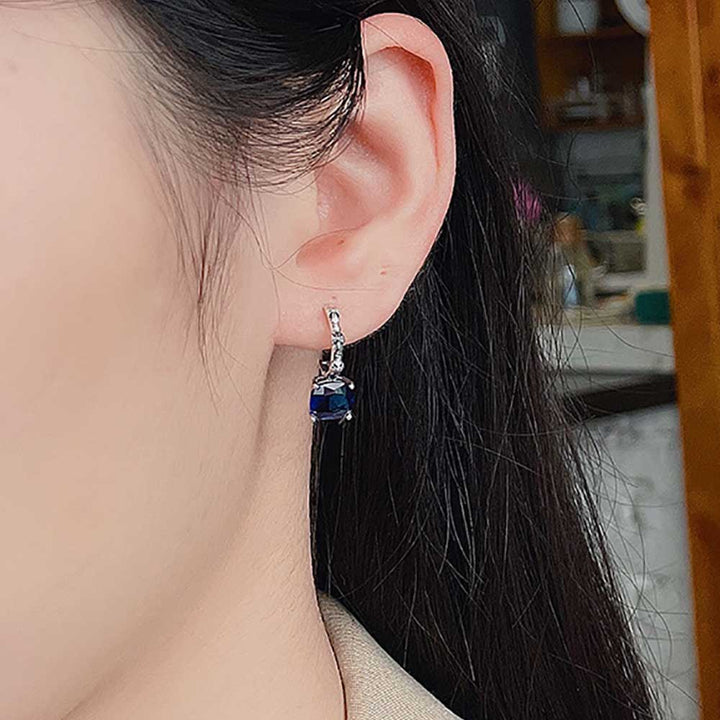 Cushion Shaped Cut Cross Design Sterling Silver Earrings