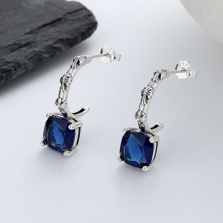 Cushion Shaped Cut Cross Design Sterling Silver Earrings