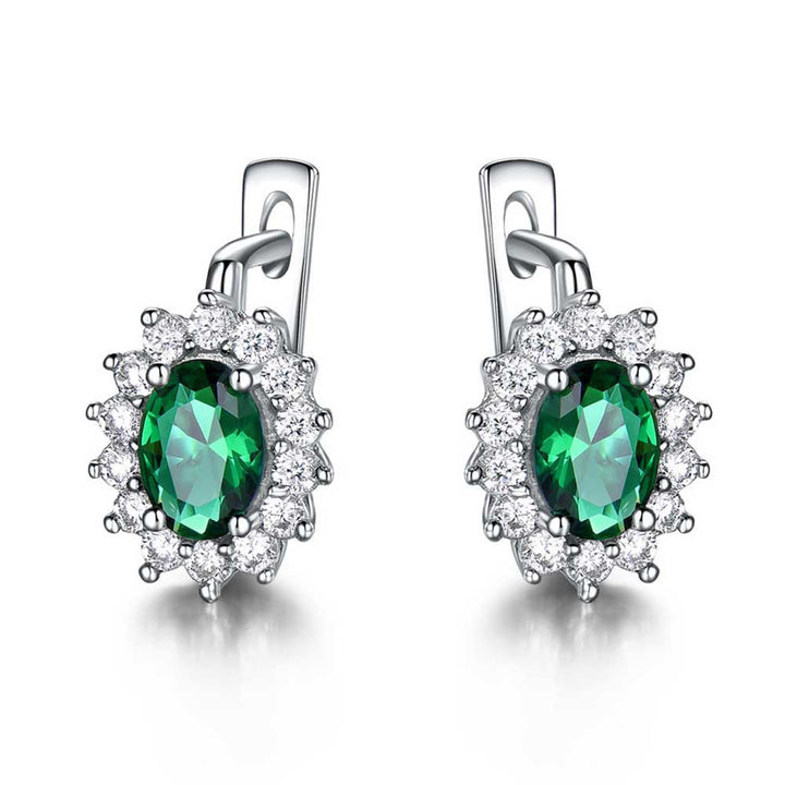 Oval Shaped Cut Emerald Green Sterling Silver Earrings