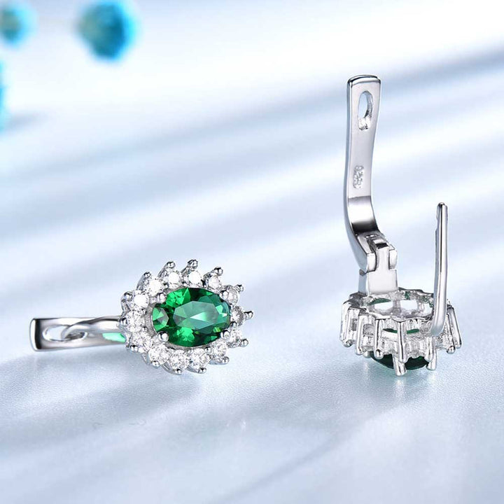 Oval Shaped Cut Emerald Green Sterling Silver Earrings