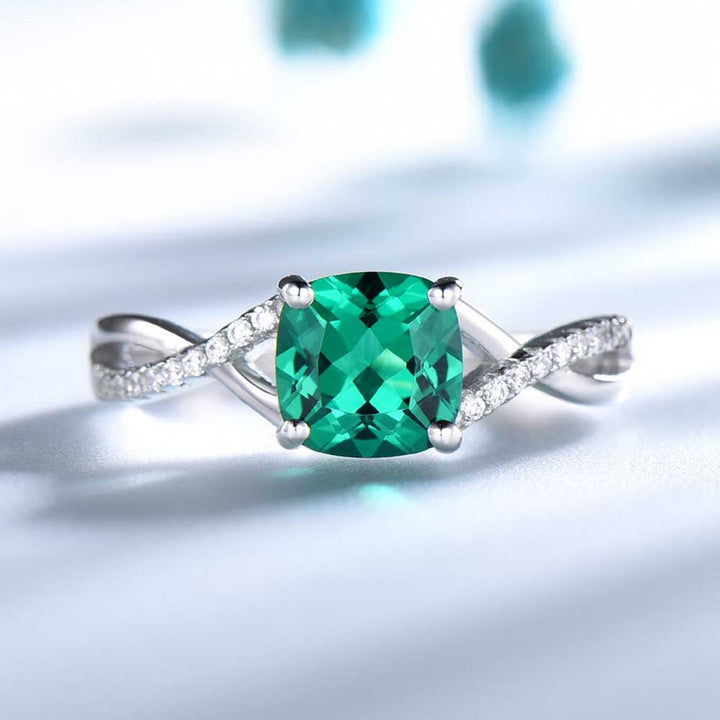 Cushion Shaped Cut Green Sterling Silver Ring