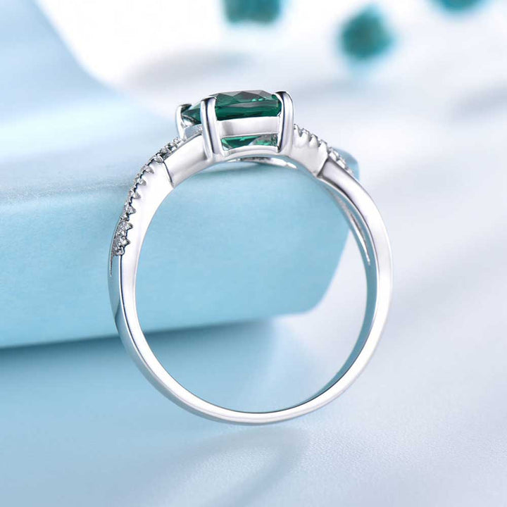 Cushion Shaped Cut Green Sterling Silver Ring
