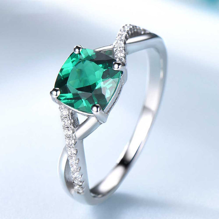 Cushion Shaped Cut Green Sterling Silver Ring
