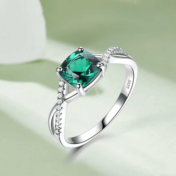 Cushion Shaped Cut Green Sterling Silver Ring