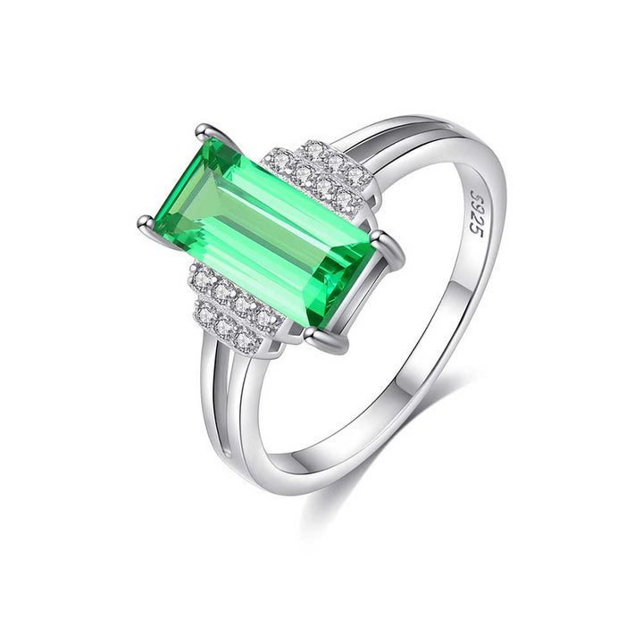 Emerald Shaped Cut Green Sterling Silver Ring