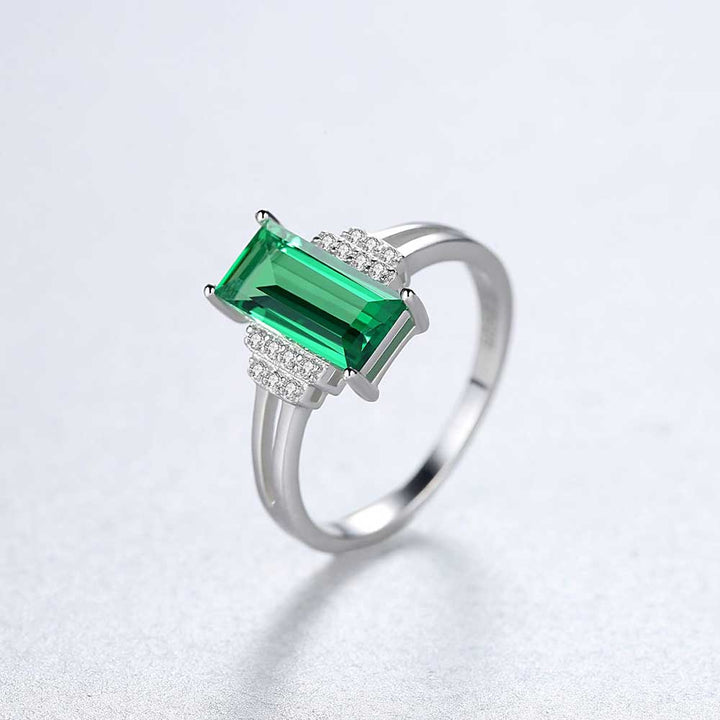 Emerald Shaped Cut Green Sterling Silver Ring