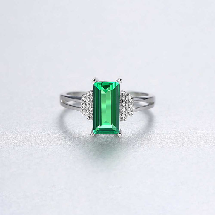 Emerald Shaped Cut Green Sterling Silver Ring