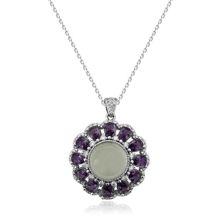 Retro oil painting light purple Gem Flower Necklace