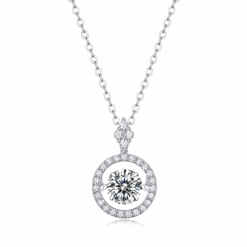 Round Shaped Cutting Moissanite Touching Sterling Silver Necklace