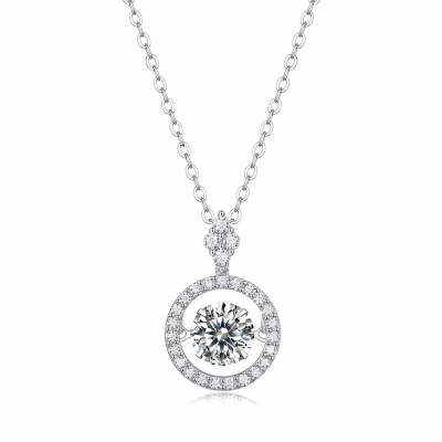 Round Shaped Cutting Moissanite Touching Sterling Silver Necklace