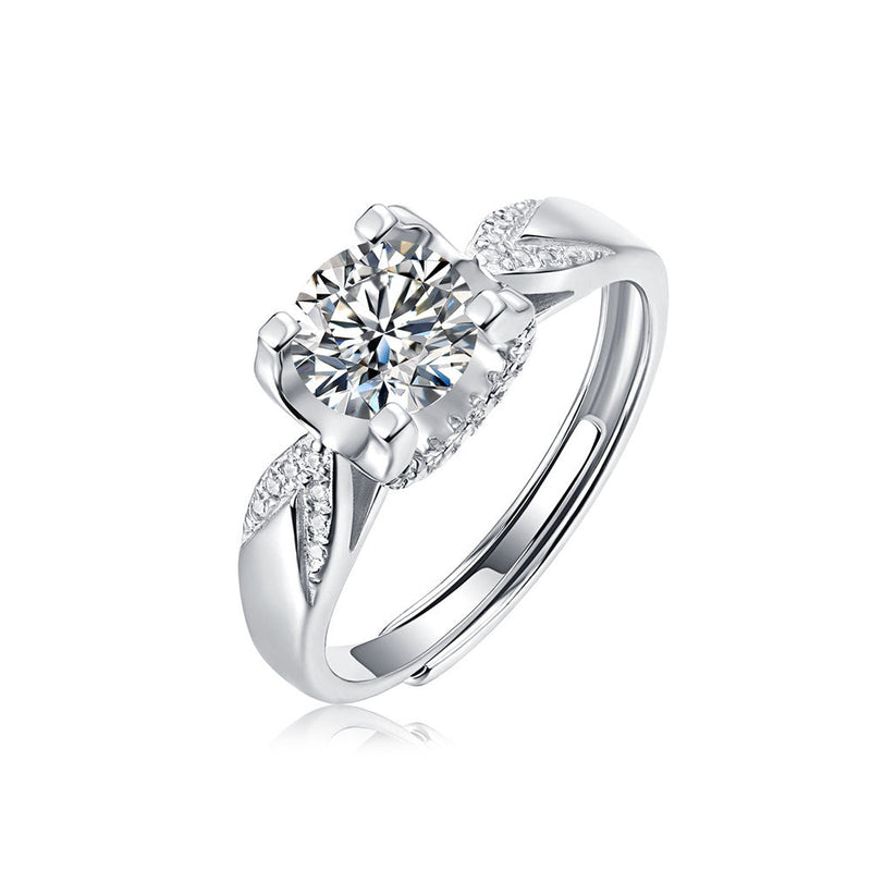 Round Shaped Cut Moissanite Inlaid Sterling Silver Open Ring