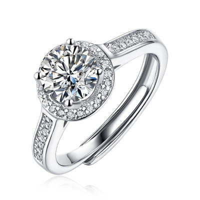 Round Shaped Cutting Moissanite Sterling Silver Open Ring