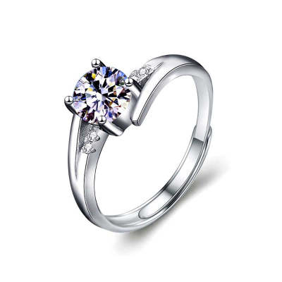 Round Shaped Cut Moissanite Sterling Silver Open Ring