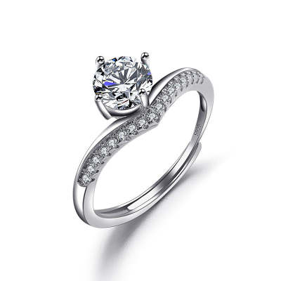 Round Shaped Cut Moissanite Sterling Silver Open Ring