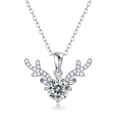 Kulatý stříbrný náhrdelník z moissanitového jeleního rohu