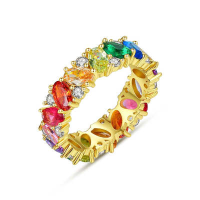 Radiant Shaped Cut Colorful Rainbow Ring