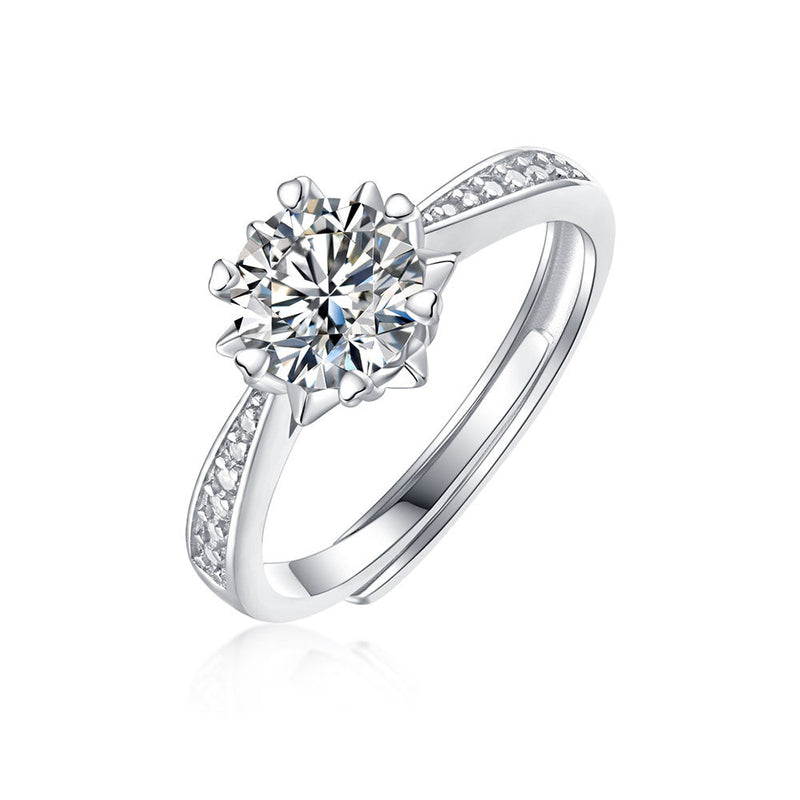 Round Cutting Moissanite Diamond Snow Flower Sterling Silver Open Ring