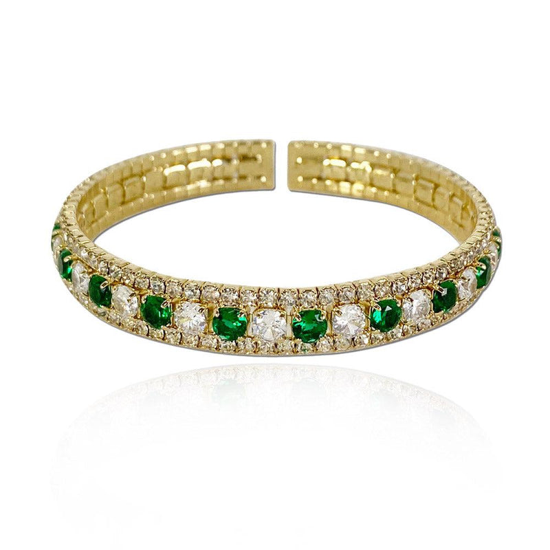 Emerald Green Round Shaped Cut Open Bracelet