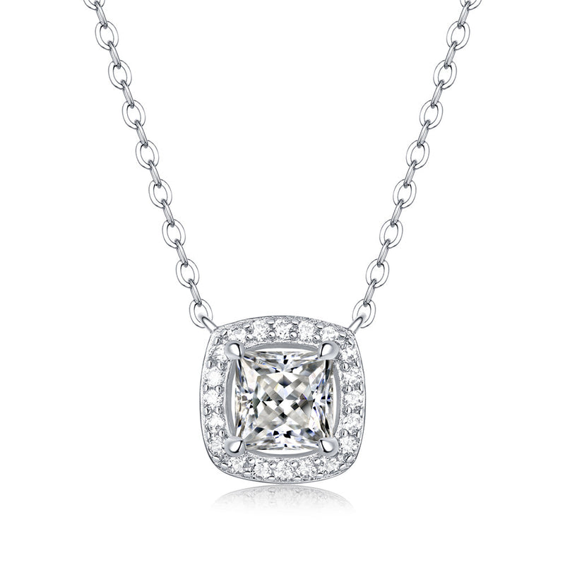 Radiant Shaped Cut Moissanite Sterling Silver Necklace