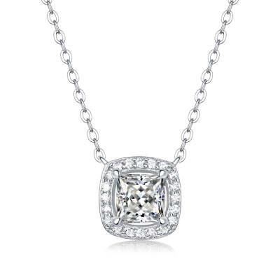 Radiant Shaped Cut Moissanite Sterling Silver Necklace