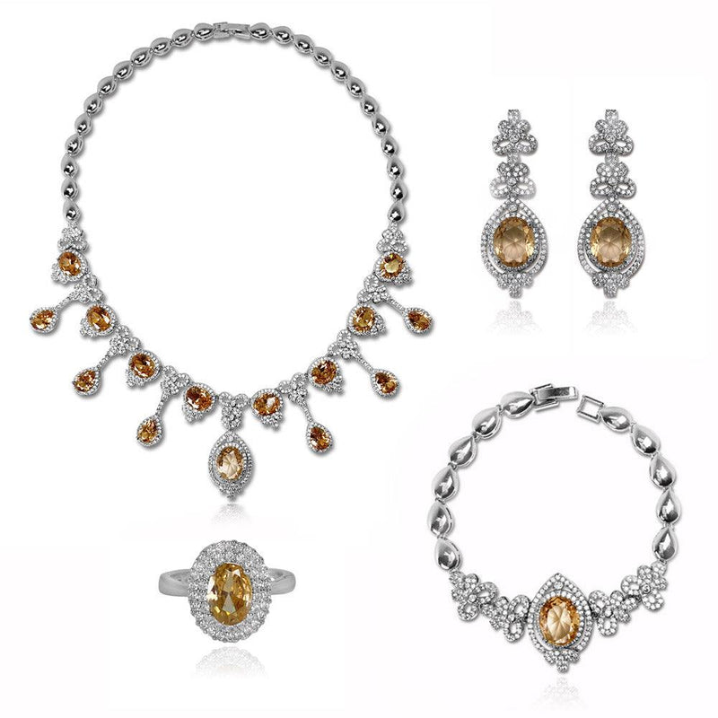 Coffee Colored Pattern Oval Shaped Cut Four Piece Set